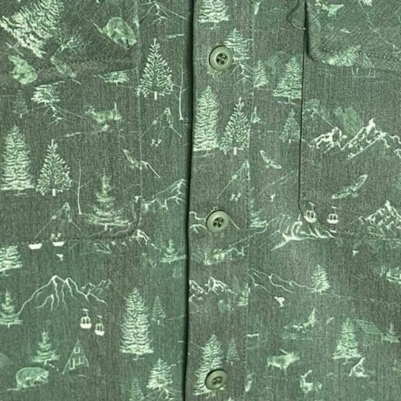Summer Camp Mens Green Forest Toile Print Long Sleeve Button-up Shirt Large - Picture 2 of 5